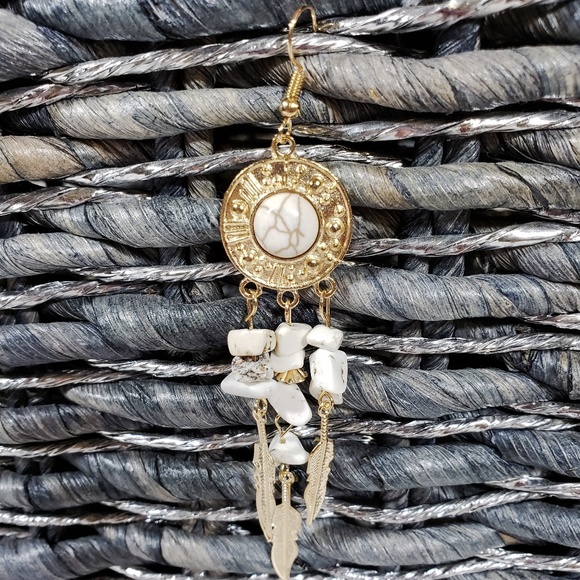 Bohemian Dangle Feather Natural Stone Earri - Picture 6 of 7